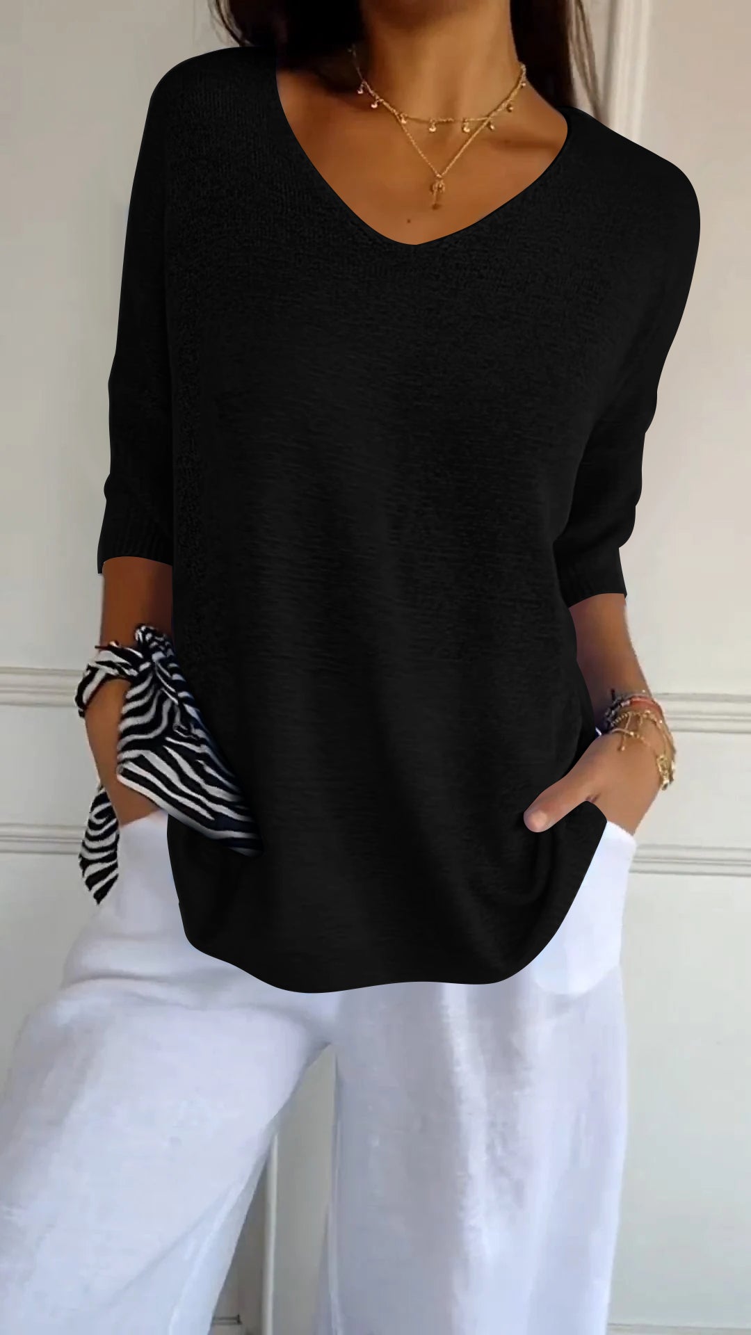 Casual top met V-hals