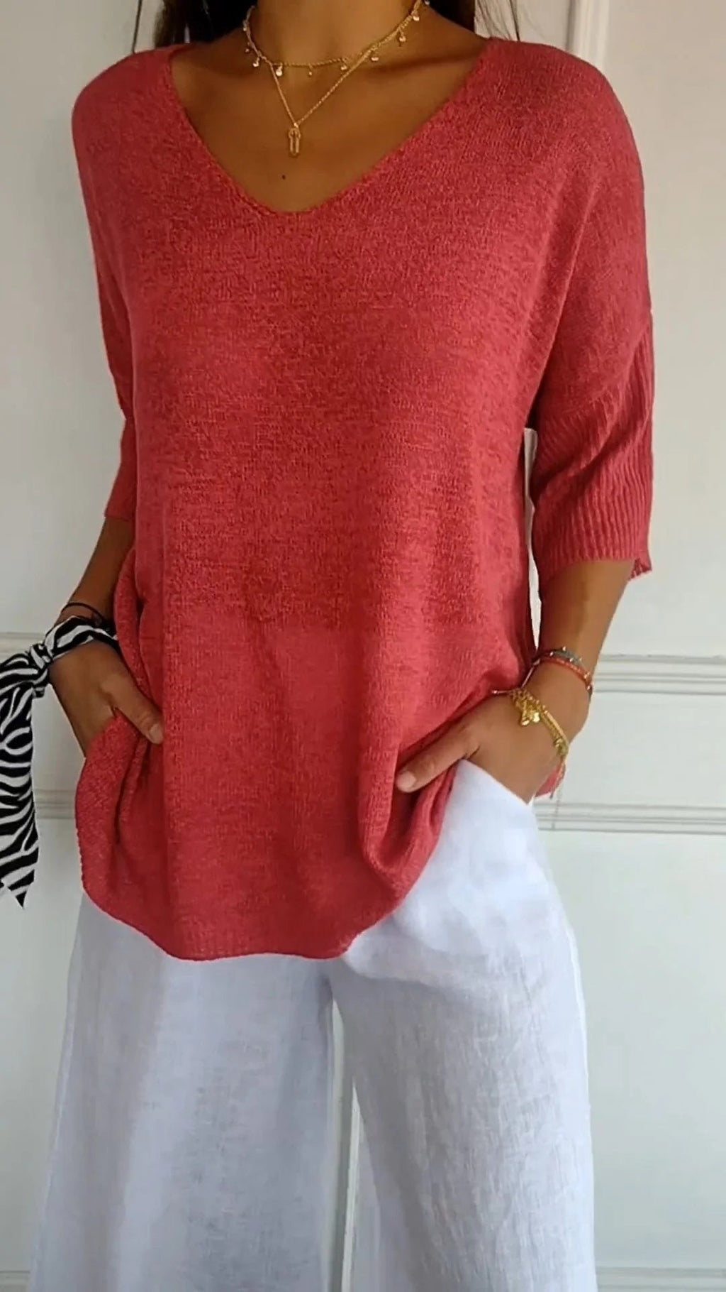 Casual top met V-hals