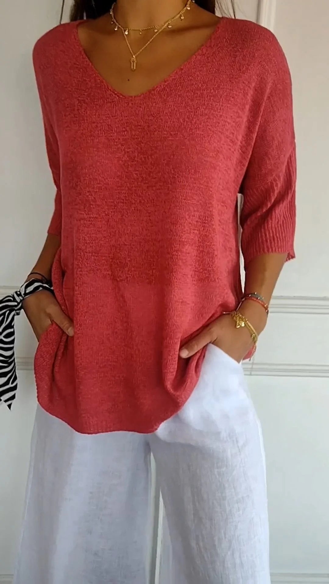 Casual top met V-hals