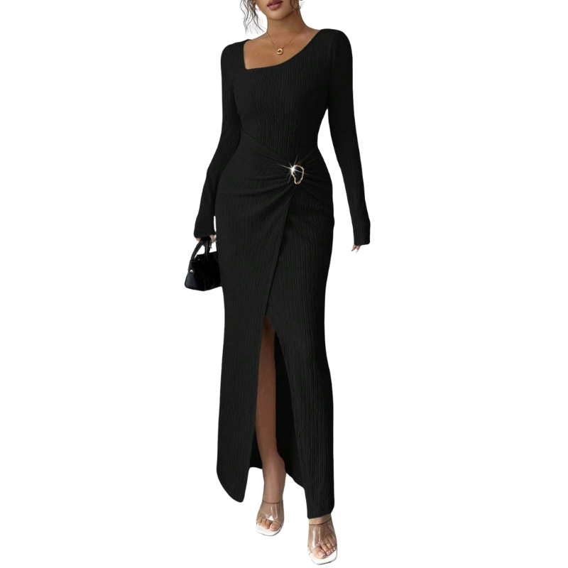 Stijlvolle effen gekruiste lange jurk