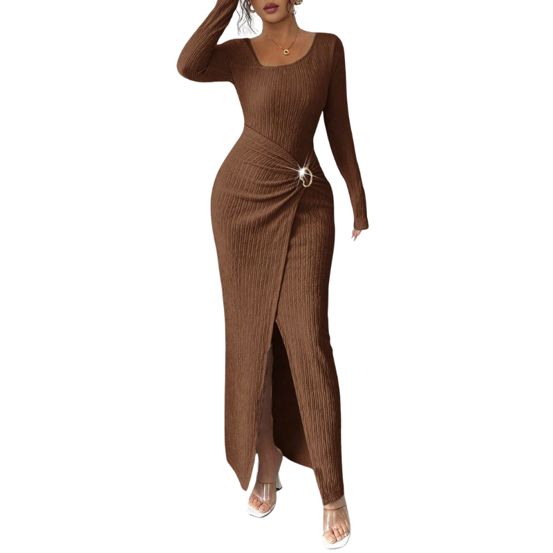 Stijlvolle effen gekruiste lange jurk