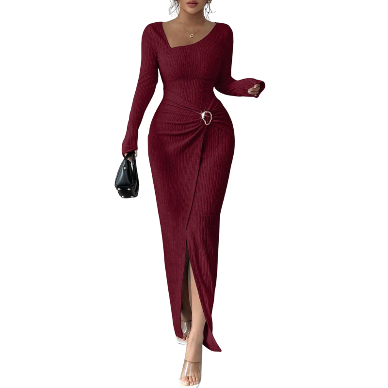 Stijlvolle effen gekruiste lange jurk