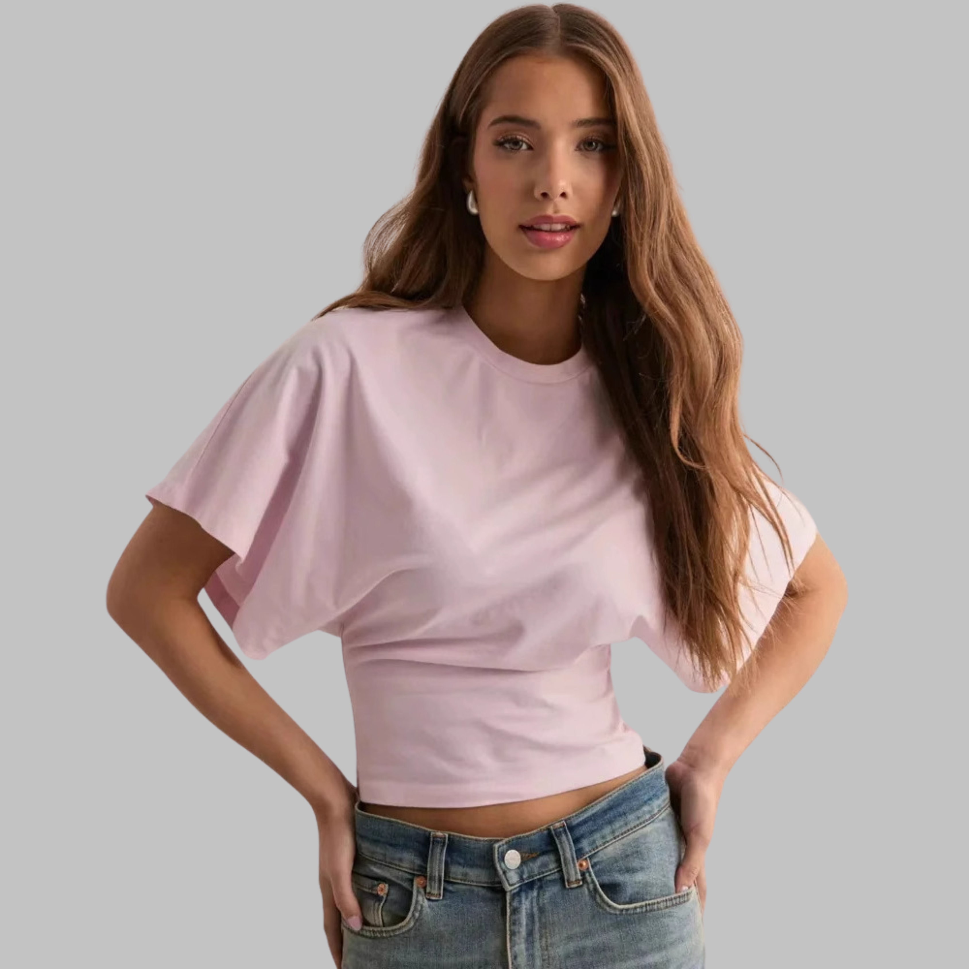 Casual getailleerde top met halflange mouwen en ronde hals