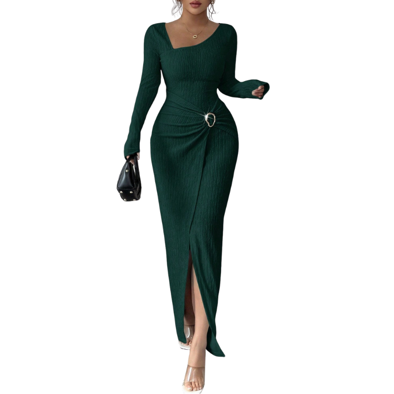 Stijlvolle effen gekruiste lange jurk