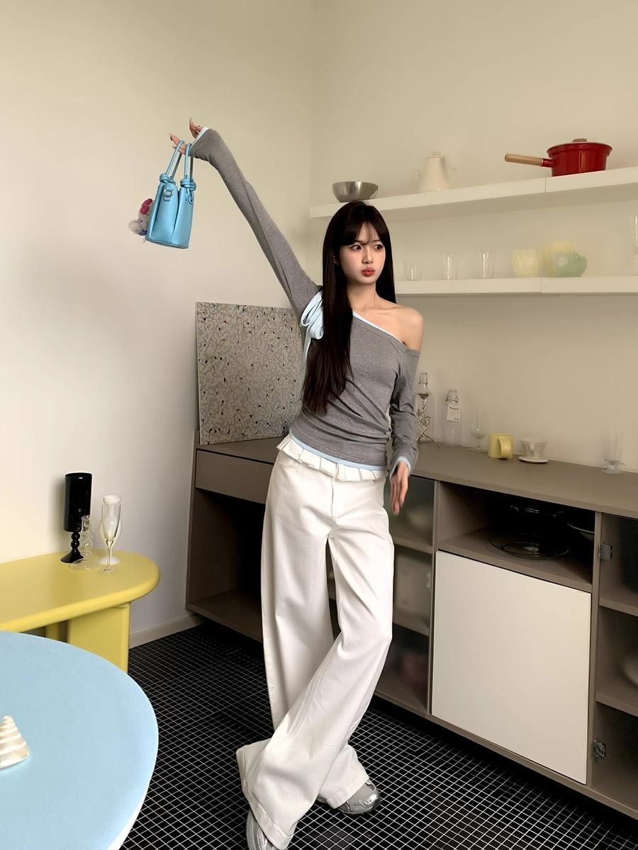 Elegante jeans met wijde pijpen en kanten randjes