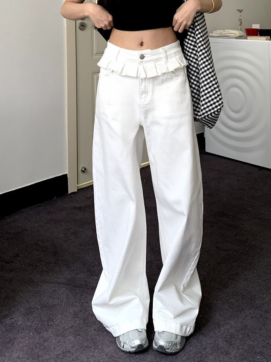 Elegante jeans met wijde pijpen en kanten randjes