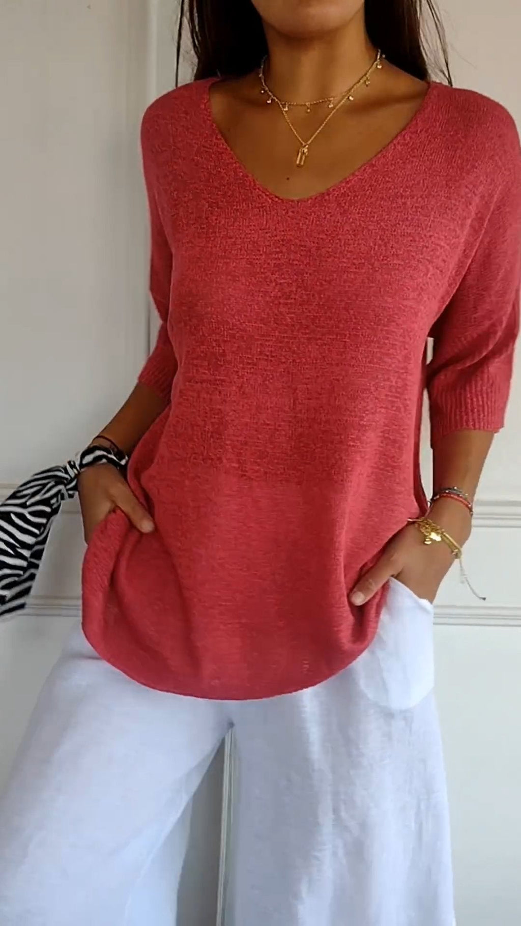 Casual top met V-hals